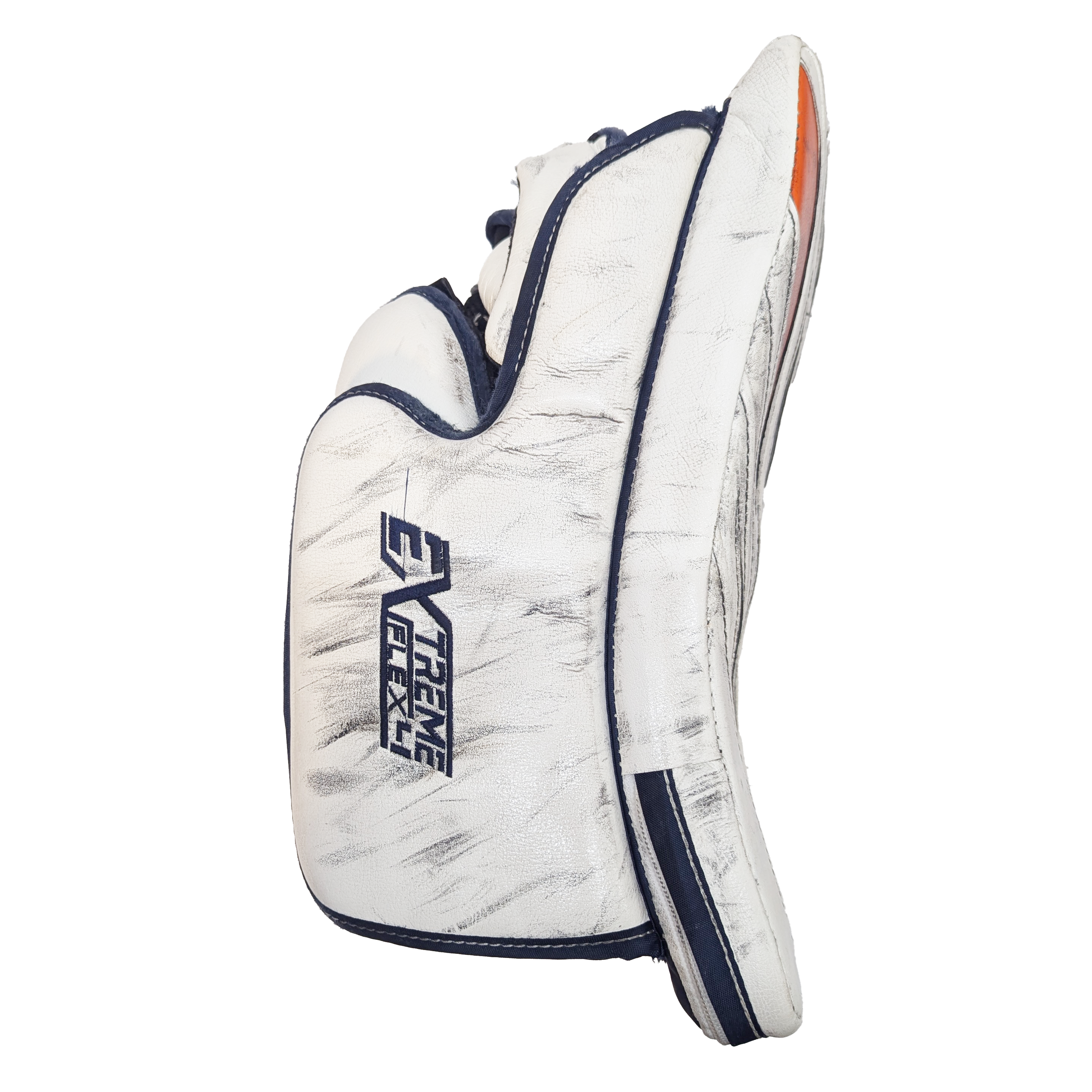 CCM Extreme Flex 4 - Used WHL Pro Stock Goalie Blocker (White/Orange/Navy)
